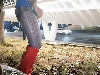 Busty Curbside Cumshot Collection 2. Blue Stockings and Red Boots (01:01)