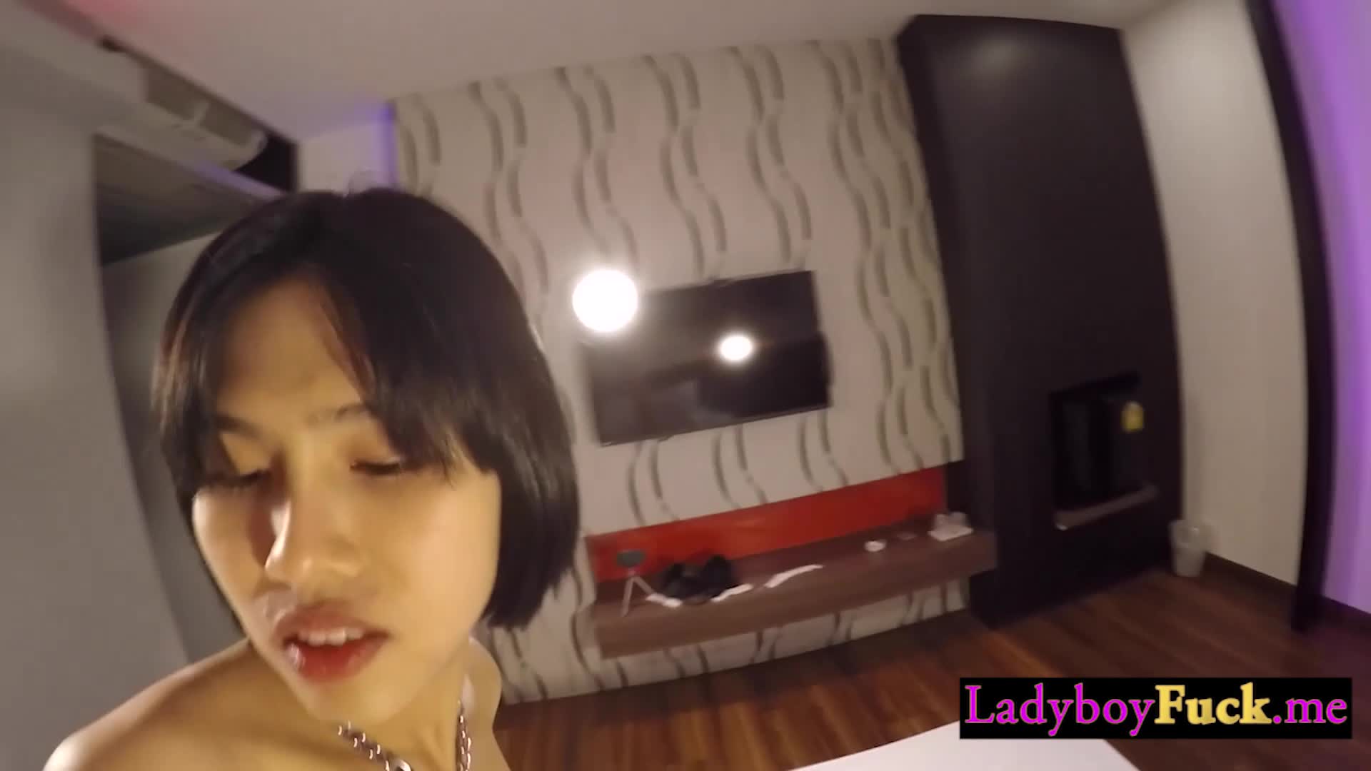 Thai ladyboy with big tits Mimi fucked in ass by a perverted white client