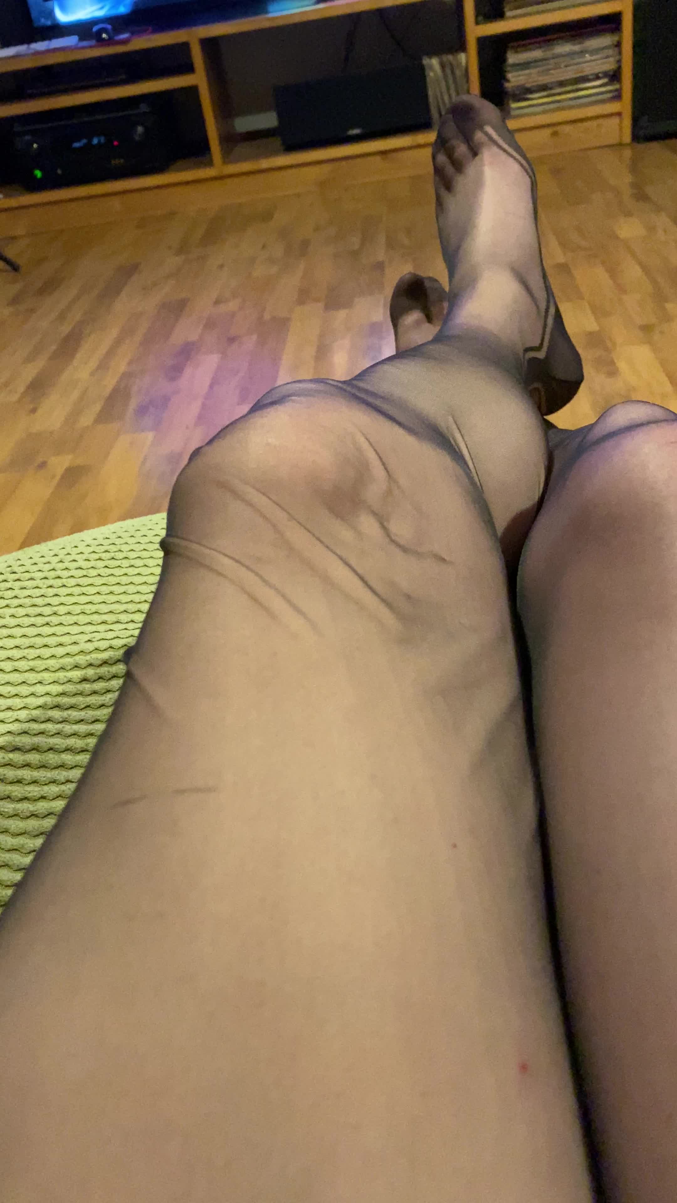 Crossdresser with nylons and hot cock playing