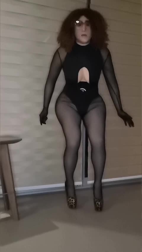 Crossdresser, stokgings, Sexy dress in highheels girl facemask